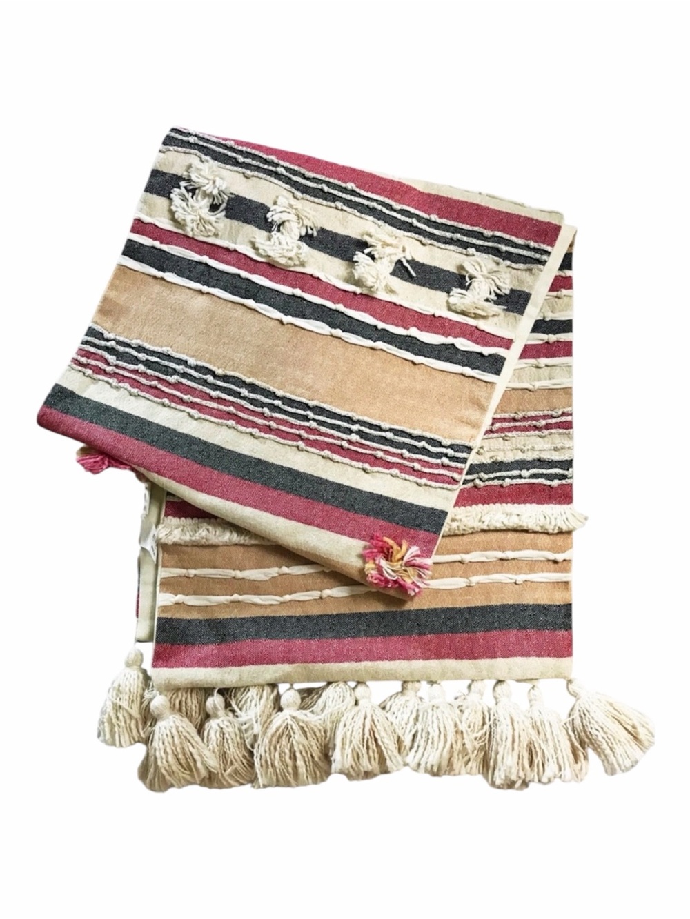 Pier 1 Imports Embellished Tassel Striped Table Runner NWT